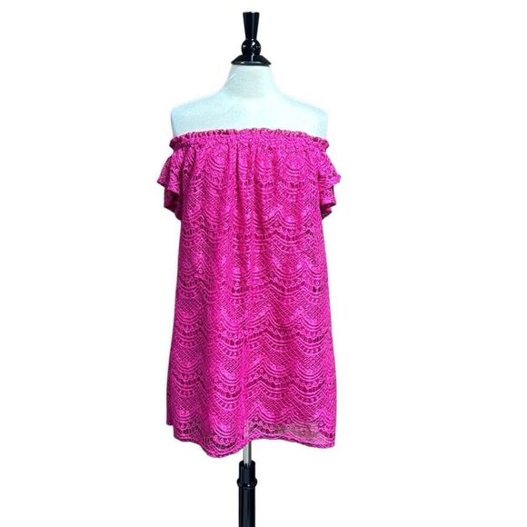Love Fire Women’s Fuchsia Short Sleeve Lace Dress Size Large NEW - Picture 1 of 7
